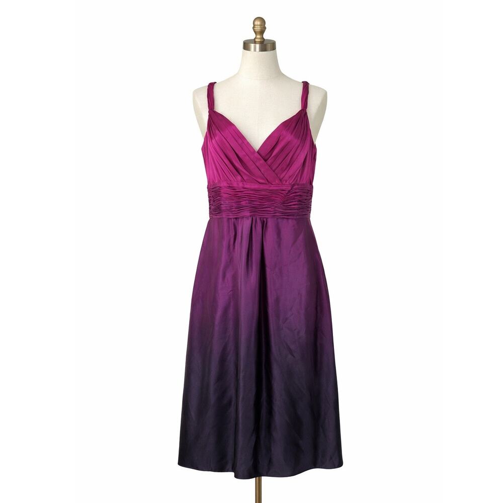 VTG Ann Taylor 8P 100% Silk Ombre Dress Magenta A-Line Empire Waist Y2K 2016